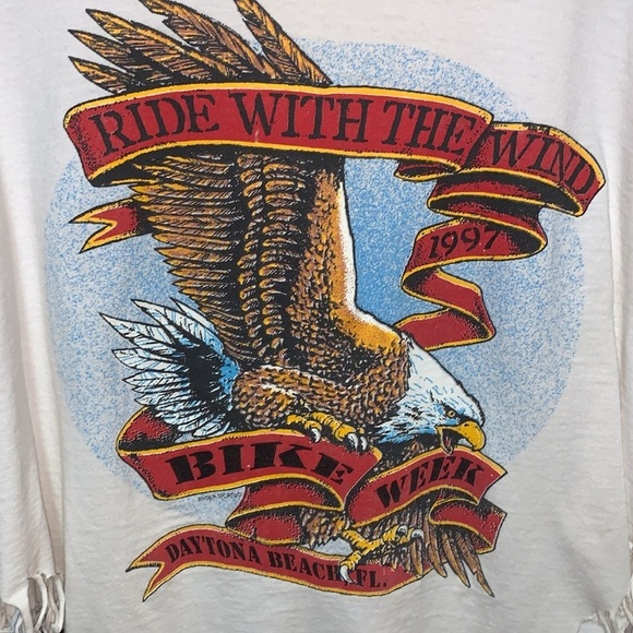 Rare Custom Fringe 1997 Daytona Bike Week Bald Eagle Vintage Cotton Tee Shirt - Picture 2 of 13